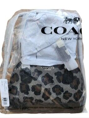 Coach Mini Black and Grey Leopard Domed Crossbody
